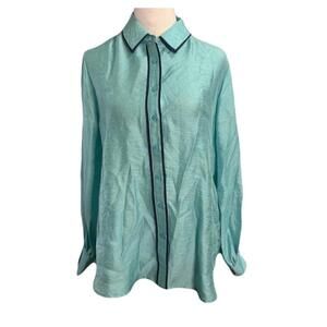 Chico's Classic Collared Shimmer Dobby Shirt in Teal with Contrast Trim